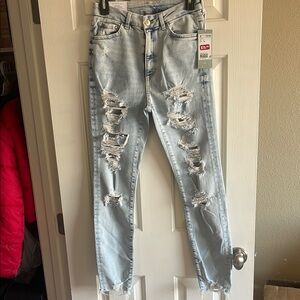H&M Blue Ankle Cropped Jeans with Distressed Details NWT